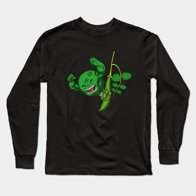 Funny Pea Vegan Angry Superhero Parody Long Sleeve T-Shirt by BoggsNicolas